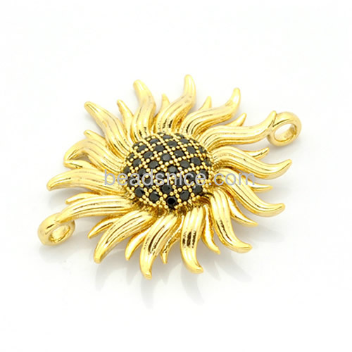 Brass connector fashion sunflower pendants with black zircon wholesale jewelry components DIY