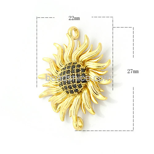 Brass connector fashion sunflower pendants with black zircon wholesale jewelry components DIY