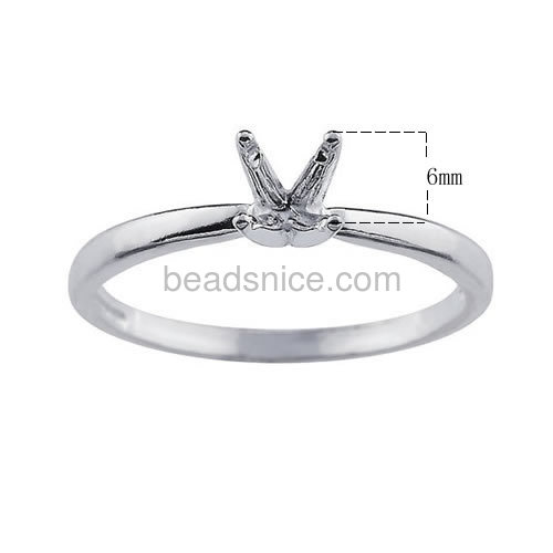 Silver engagement ring base 4 prong rings 6mm round deep V ring mounting wholesale jewelry accessories sterling silver