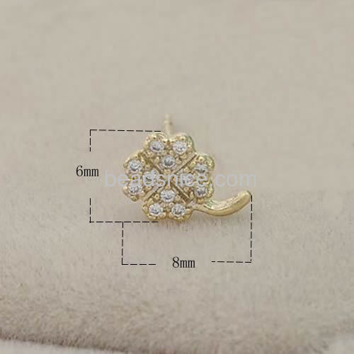 Fashion earring stud charm new design earrings tiny clover micro pave CZ wholesale jewelry findings brass gift for her