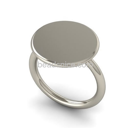 Round signet ring base finger rings blanks set with 15 mm flat pad polished wholesale jewelry findings sterling silver DIY