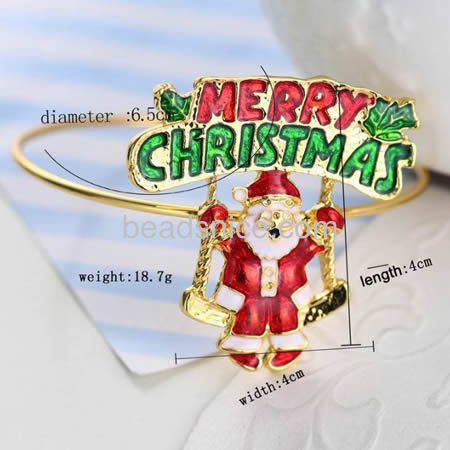 Santa claus swing bracelet bangle Christmas bangles wholesale fashion jewelry making supplies brass Christmas gift for kids