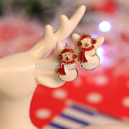 Christmas earring snowman stud earrings for women wholesale Korean fashion jewelry components alloy gift for her