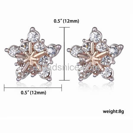 Snow flake stud earrings Christmas earring charm star earrings with rhinestone wholesale jewelry components alloy gifts