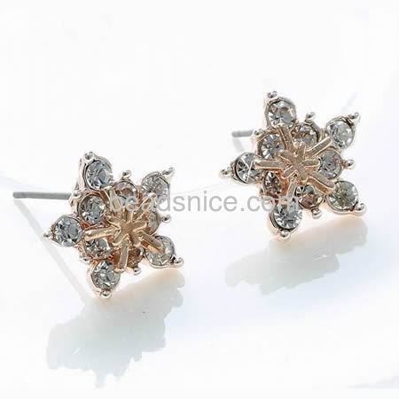 Snow flake stud earrings Christmas earring charm star earrings with rhinestone wholesale jewelry components alloy gifts