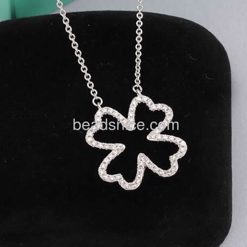 Flower pendant necklace beautiful four-leaf clover pendants charms wholesale fashion jewelry components brass DIY gift for her