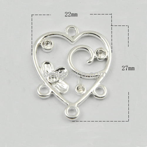 Filigree connector flower vine connectors with four loops wholesale vintage jewelry settings brass heart shape DIY for necklace