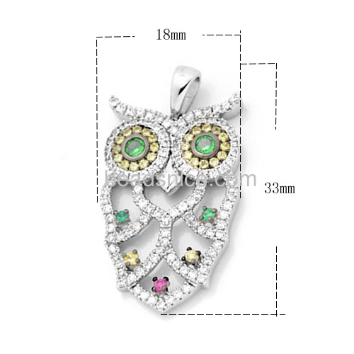 Fashion owl pendant with gemstone CZ micro pave pendants charms wholesale jewelry components sterling silver