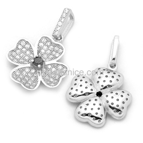 Fashion clover necklace pendant for women CZ micro pave wholesale jewelry findings sterling silver gift for her trendy style