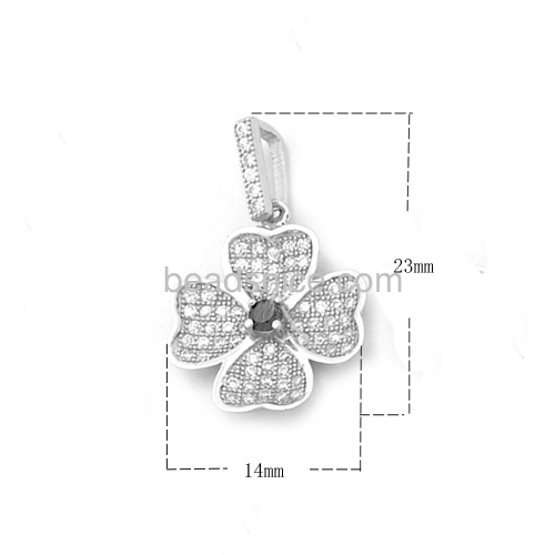 Fashion clover necklace pendant for women CZ micro pave wholesale jewelry findings sterling silver gift for her trendy style