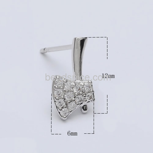 Earrings women axe stud earring design micro CZ pave wholesale fashionable jewelry components brass DIY gift for friends