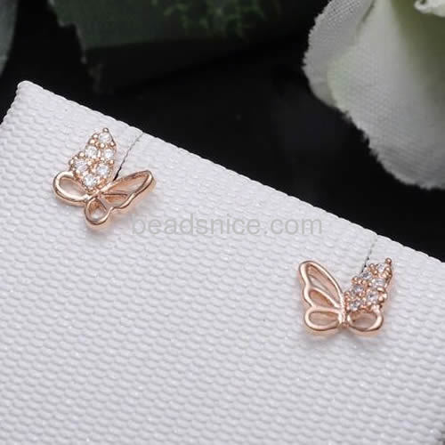 Fashion earring design butterfly stud earring with CZ wholesale fashionable jewelry components brass gift for her