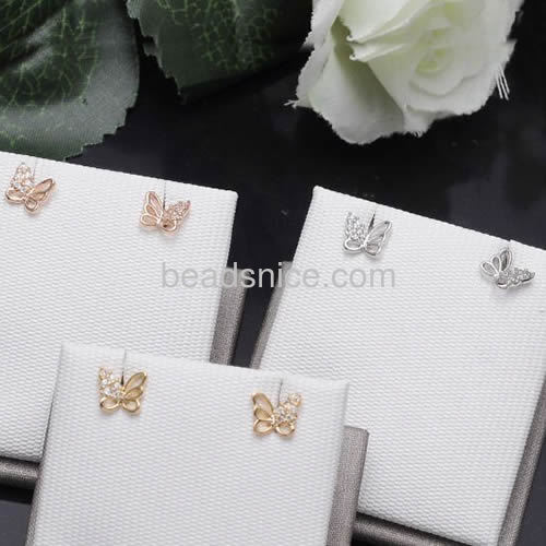 Fashion earring design butterfly stud earring with CZ wholesale fashionable jewelry components brass gift for her