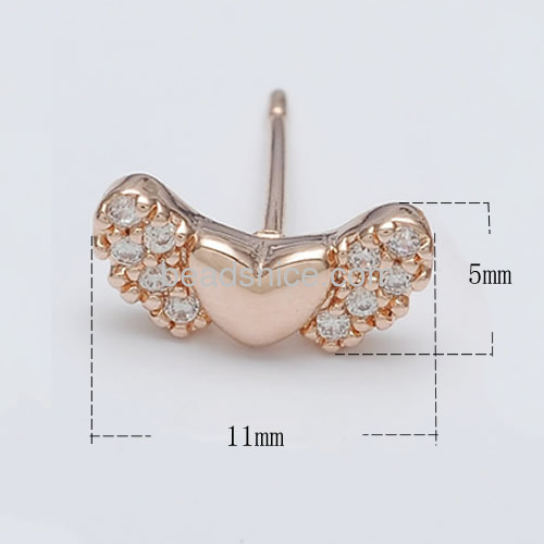 Heart earring design butterfly stud earring cubic zirconia wholesale jewelry making supplies brass gift for friends