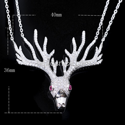 Silver deer antler pendant Hannibal necklace micro pave CZ wholesale jewelry components brass gift for her