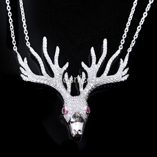 Silver deer antler pendant Hannibal necklace micro pave CZ wholesale jewelry components brass gift for her