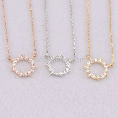 Round pendant necklace hollow sun shape pendant inlay CZ wholesale fashionable jewelry findings brass gift for friends