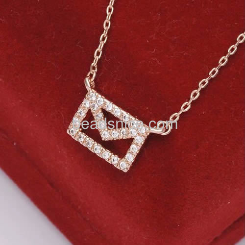 Necklace designs mail envelope pendant necklace inlay CZ vintage style wholesale jewelry components brass gift for women