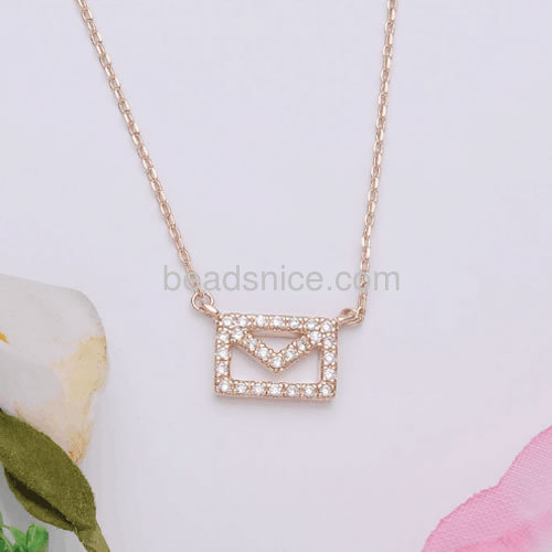Necklace designs mail envelope pendant necklace inlay CZ vintage style wholesale jewelry components brass gift for women