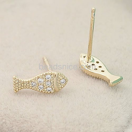 Latest cute girls earrings tiny fish stud earring for women wholesale fashion jewelry parts brass gift for friends