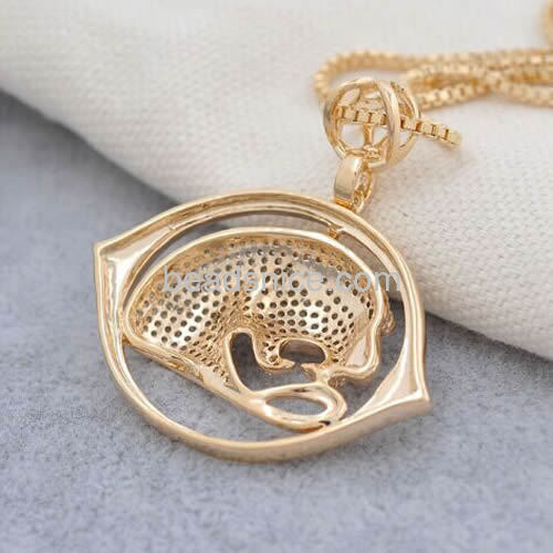 Charm leopard pendant necklace cheetah animal pendants CZ micro pave wholesale jewelry components brass gift for friends