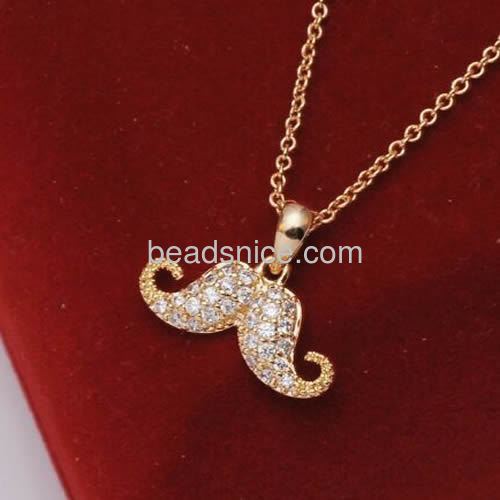 Charm mustache beard pendant necklace unique design pave CZ wholesale fashion jewelry parts brass special gifts