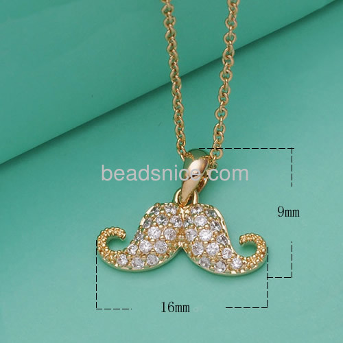 Charm mustache beard pendant necklace unique design pave CZ wholesale fashion jewelry parts brass special gifts