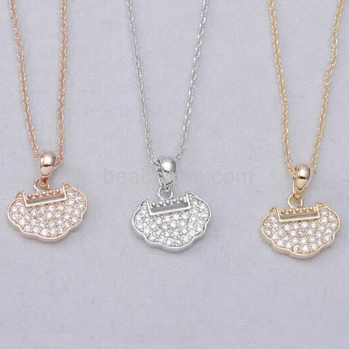 Meaningful pendant necklace lucky chinese longevity lock pendants pave CZ wholesale jewelry parts brass vintage style gift for k