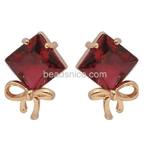 Gemstone earrings women butterfly knot wholesale jewelry fashion parts brass elegant  gift for her square shape