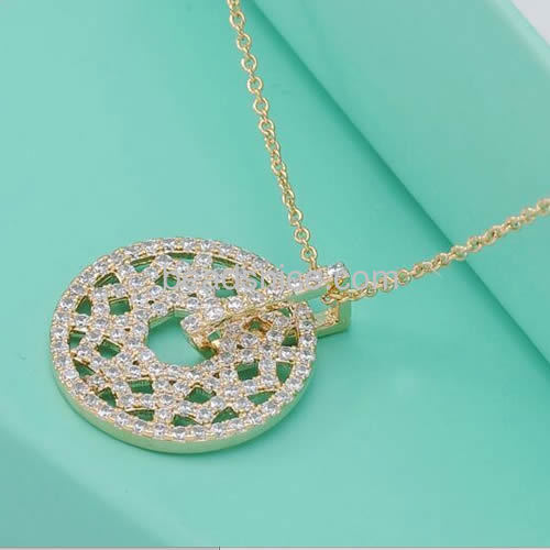 Hollow round pendant necklace micro CZ pave wholesale fashion pendant jewelry findings brass gift for her