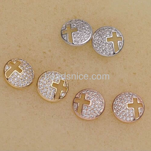 Round cross stud earrings unique design earring for women wholesale fashion jewelry parts brass