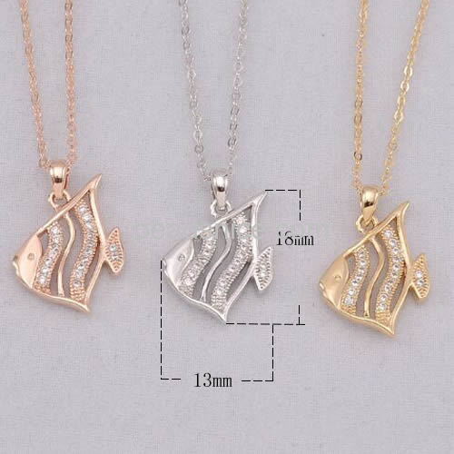 Fashion fish necklace pendant for women hollow tropical fish micro CZ pave wholesale fashion jewelry findings brass DIY
