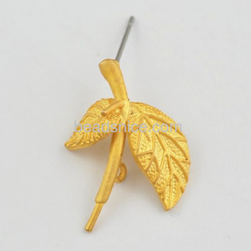 Golden leaf stud earrings for women wholesale jewelry findings brass DIY unique gift for friends