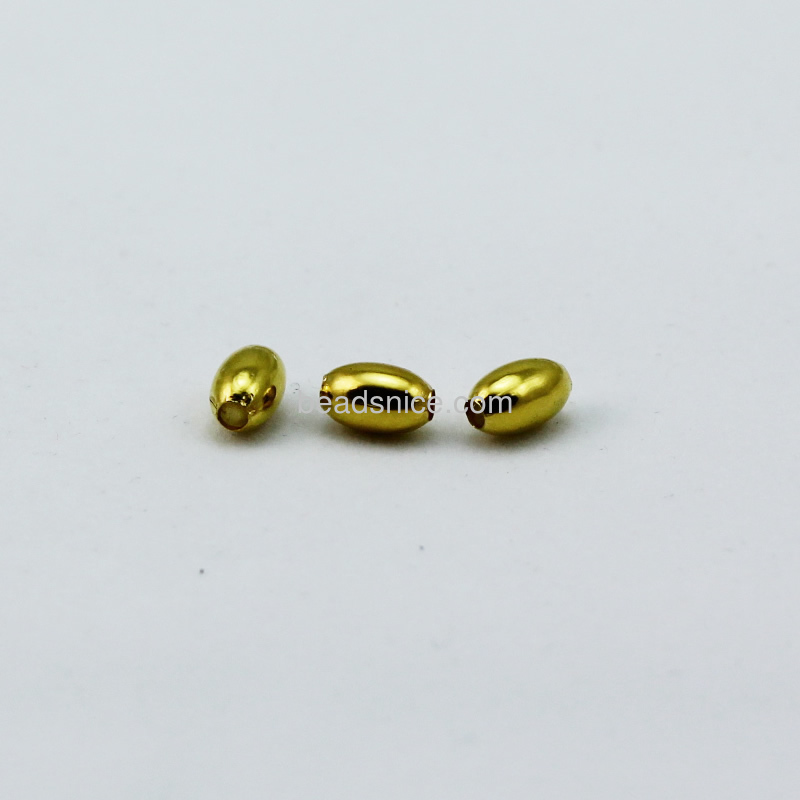 Jewelry smooth surface spacer beads, brass, rice,nickel  free, lead free, 5x8mm, hole:2.2mm,