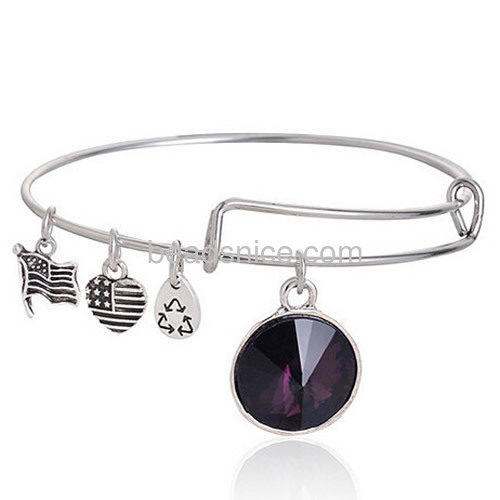 Fashion bracelet charms flag pattern Alex and Ani retro style colorful glass stone wholesale vogue jewelry making supplies alloy