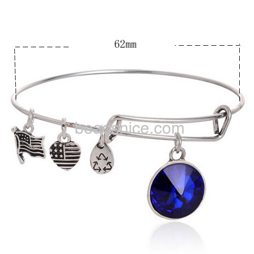 Fashion bracelet charms flag pattern Alex and Ani retro style colorful glass stone wholesale vogue jewelry making supplies alloy