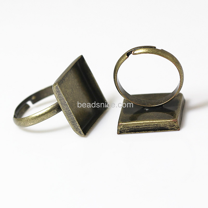 Brass finger ring settings,lead-safe,nickel-free,square