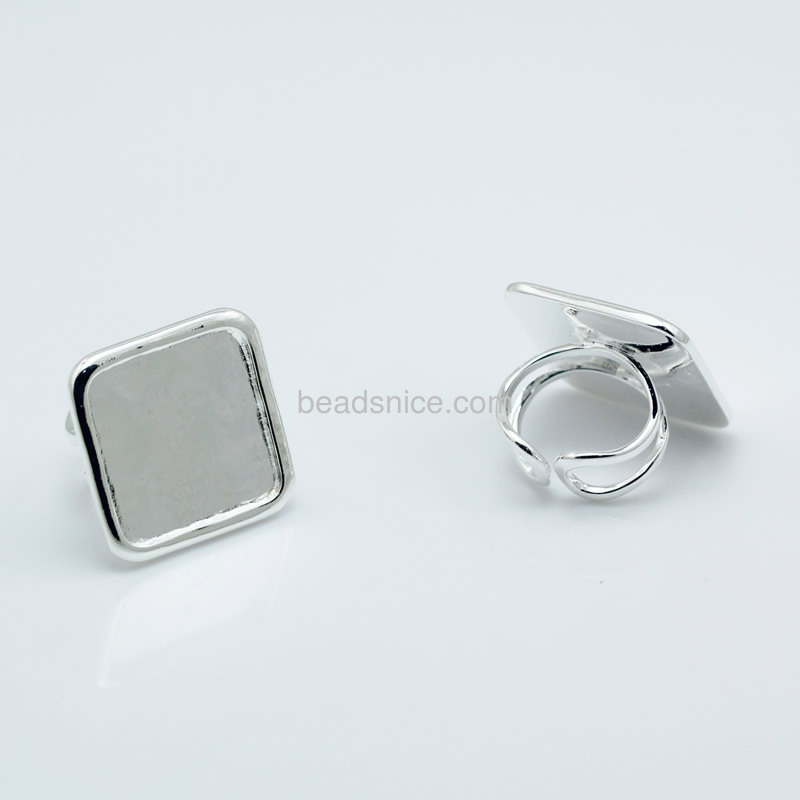 Brass finger ring settings,size:fits 24mm square,lead-safe,nickel-free,square