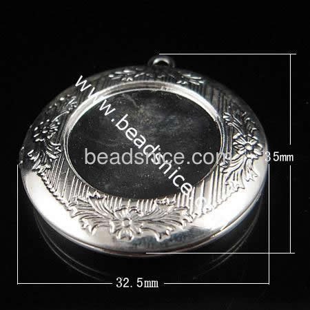 Brass Pendant, Album box, Flat Round,silver plated, 32.5x35mm,Nickel free,Lead Free Hole:Approx 2.2MM,