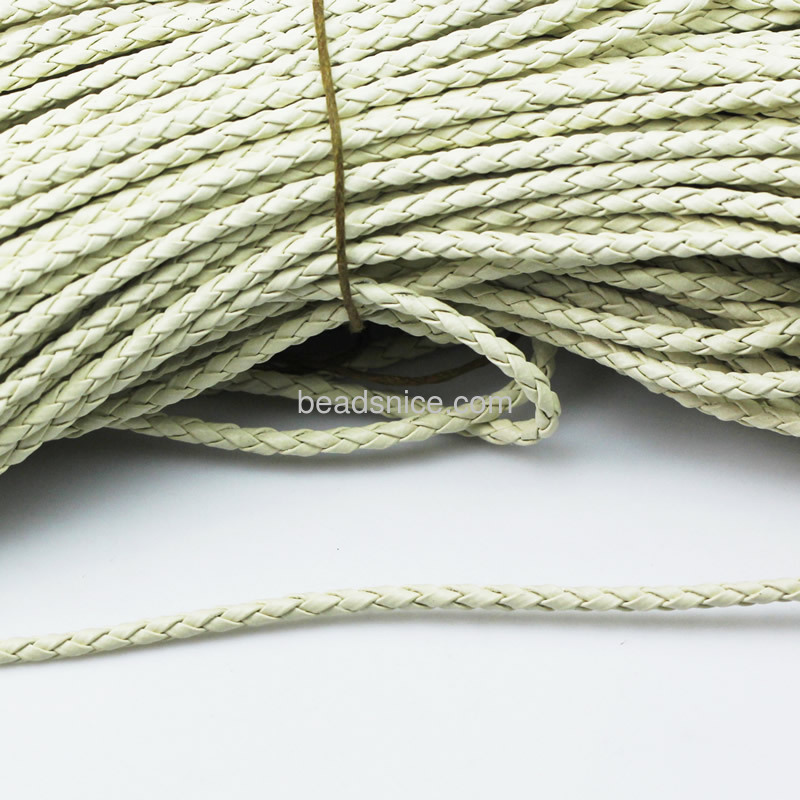 Leatheroid Cord, white, Braided, Four Strands twisted, 3mm, Length:180 Yard,