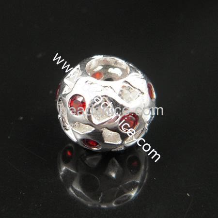 925 Sterling Silver European Beads Style With Zircon(C.Z) Beads ，10x12mm,hole:4.5mm,