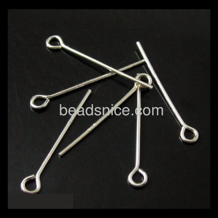 925 Sterling Silver Eyepins, 30x0.5mm, Hole:Approx 1.5MM,