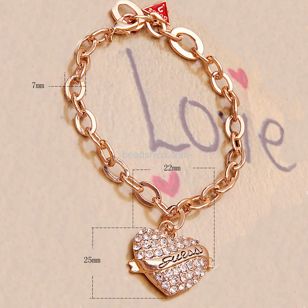 Fashion bangles and bracelets woman heart bracelet inlay CZ  wholesale fashion vogue jewelry findings alloy elegant gift for her