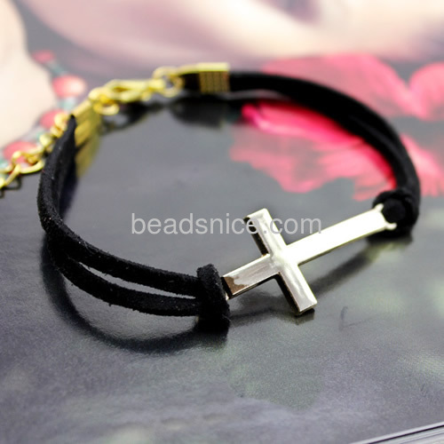 Leather bracelet hand-woven leather cord braided cross connector bracelet Korean velvet handmade craft gift for friends