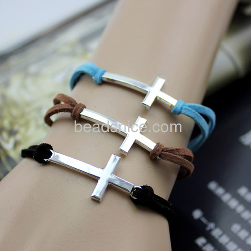 Leather bracelet hand-woven leather cord braided cross connector bracelet Korean velvet handmade craft gift for friends