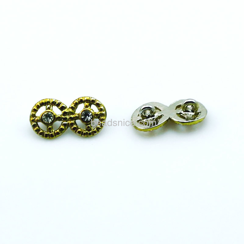 Metal Alloy Connector / Links, Nickel-free, with rhinestone,15x8mm,hole:approx:1mm,