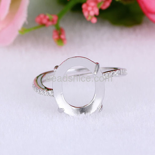 Finger rings base adjustable ring blank bezel hollow wholesale fashion jewelry findings sterling silver oval shape DIY