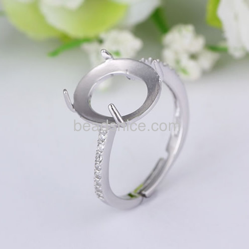 Finger rings base adjustable ring blank bezel hollow wholesale fashion jewelry findings sterling silver oval shape DIY