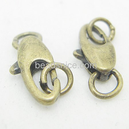 Jewelry brass Lobster claw clasp, nickel-free,10x4mm,