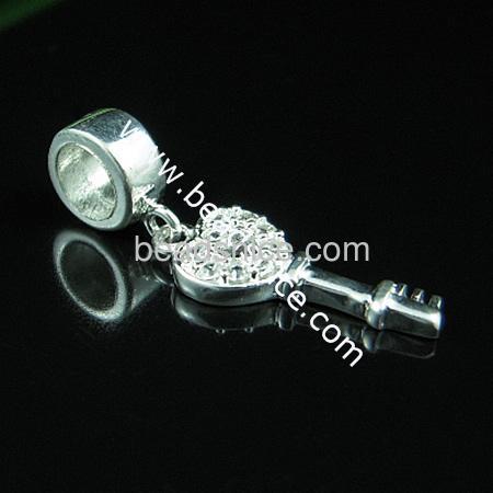 925 Sterling silver european style pendant with rhinestone,24x7mm,hole:approx 4mm,no ,heart,